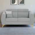 Adorn India Premium Luster Plus 2 Seater Sofa | Velvet Suede Fabric | 3-Year Warranty | Color Grey with Golden Legs & Striped Pattern Cushion