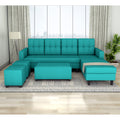 Darcy L Shape 8 Seater Sofa Set with Center Table and 2 Ottoman Puffy (RHS) (Aqua Blue)