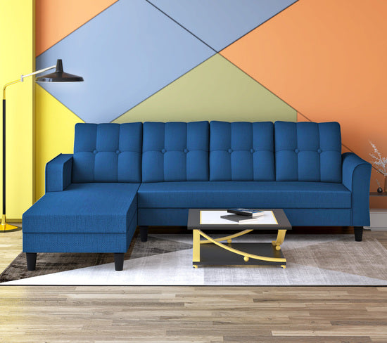 Adorn India Maddox Tufted L Shape 6 Seater Sofa Set Lhs (Blue) (3 Year Warranty)