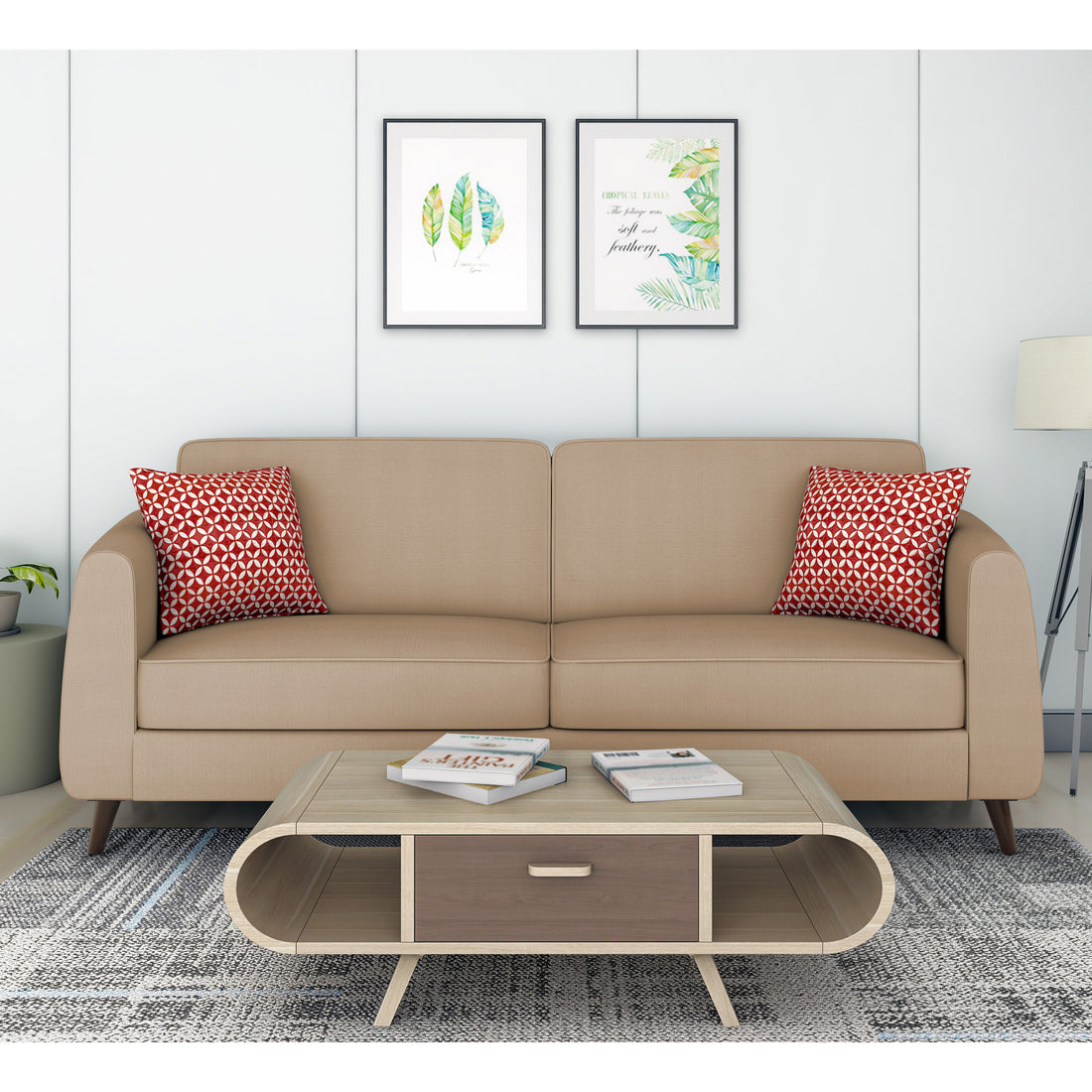 Adorn India Harlem 3 Seater Sofa (Beige) (3 Year Warranty)