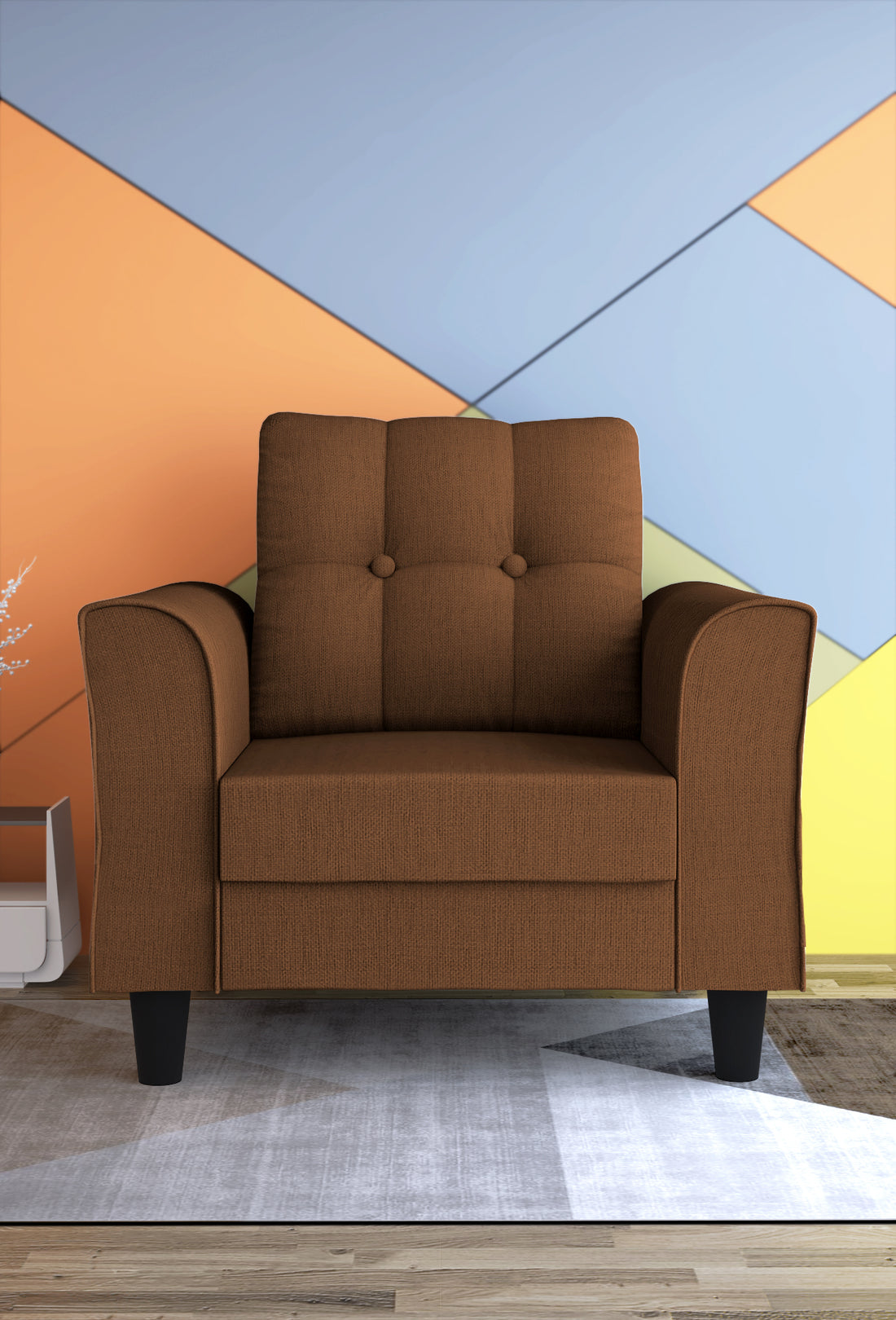 Adorn India Maddox Tufted 1 Seater Sofa (Brown) (3 Year Warranty)