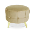 Adorn India Macolm Round 1 Seater Ottoman Pouffe Tufted Pattern with Velvet Suede Fabric (Beige)