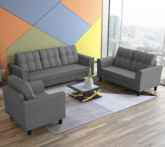 Adorn India Maddox 6 Seater 3+2+1 Sofa Set (Grey)