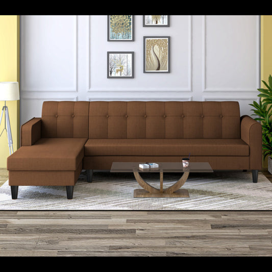 Adorn India Rio Elegant L Shape 6 Seater Sofa Set (Lhs) (Brown) (3 Year Warranty)
