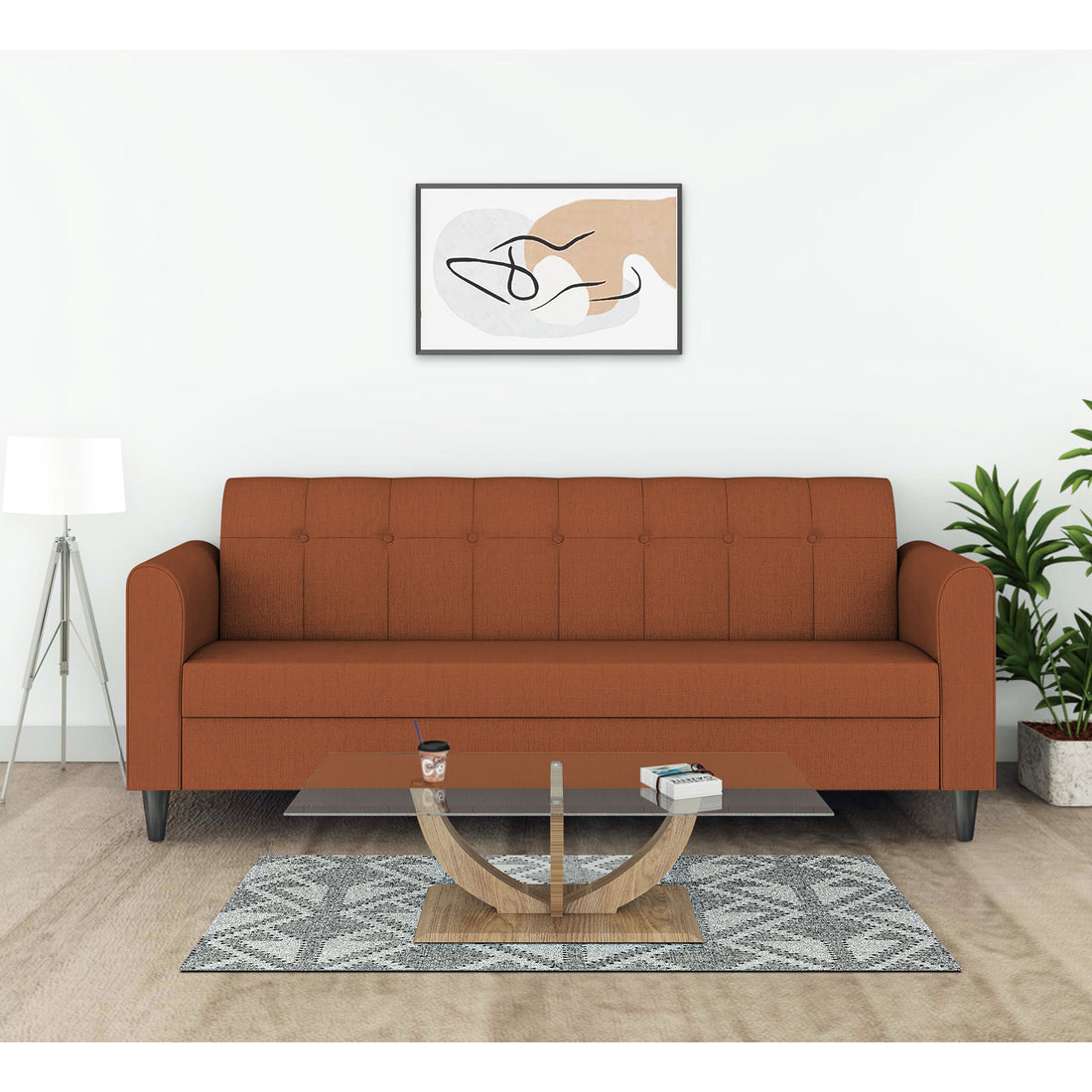 Adorn India Rio Elegant 3 Seater Sofa (Rust) (3 Year Warranty)