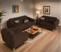 Adorn India Premium Luster Plus 3-2-1 Sofa Set | Velvet Suede Fabric | 3-Year Warranty | Color Brown with Golden Legs & Striped Pattern Cushion