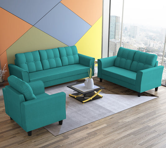 Adorn India Maddox 6 Seater 3+2+1 Sofa Set (Aqua Blue)