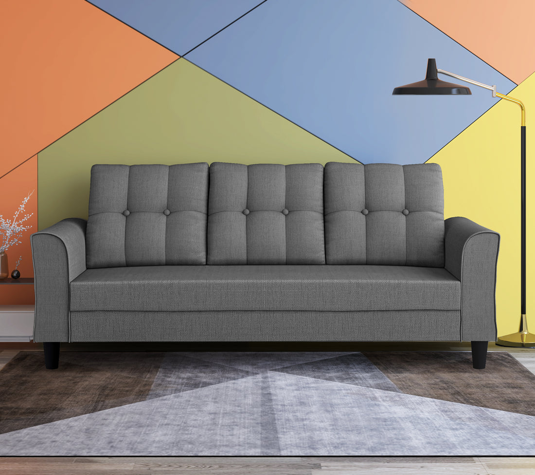 Adorn India Maddox Tufted 3 Seater Sofa (Grey) (3 Year Warranty)