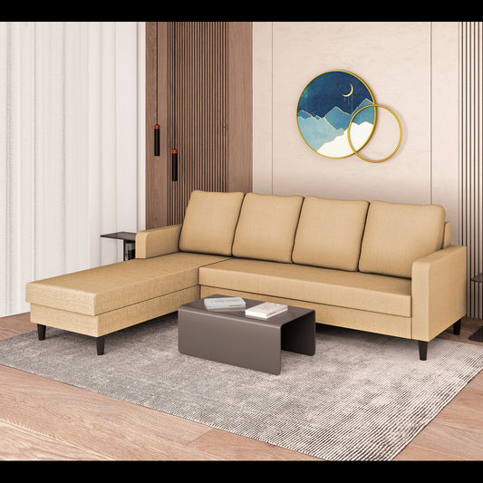 Adorn India Chandler Plain L Shape 6 Seater Sofa Set Lhs (Beige) (3 Year Warranty)