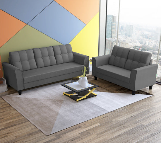 Adorn India Maddox Tufted 3+2 5 Seater Sofa Set (Grey) (3 Year Warranty)