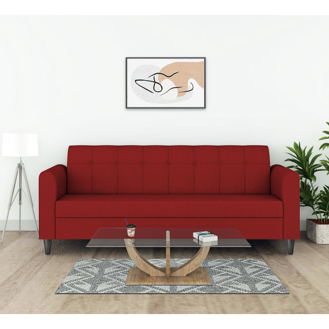 Adorn India Rio Elegant 3 Seater Sofa (Red) (3 Year Warranty)