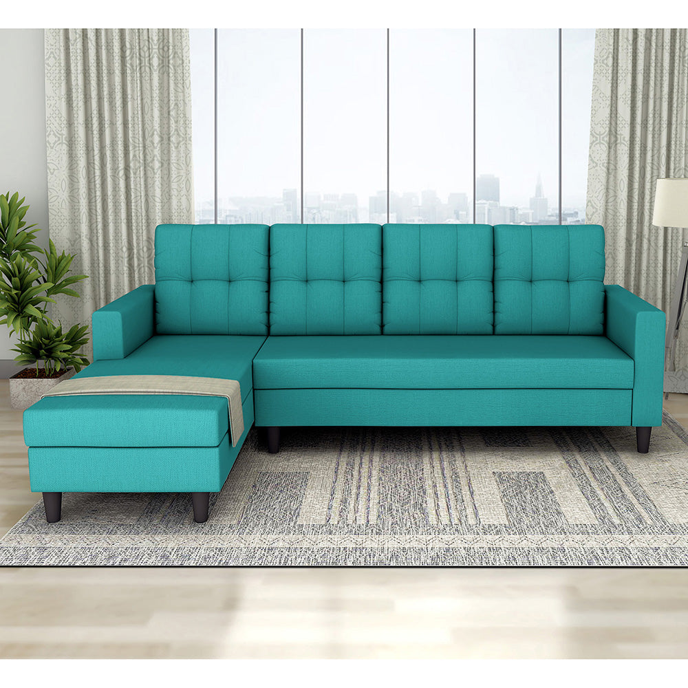 Adorn India Darcy L Shape 6 Seater Sofa Set (LHS) (Aqua Blue)