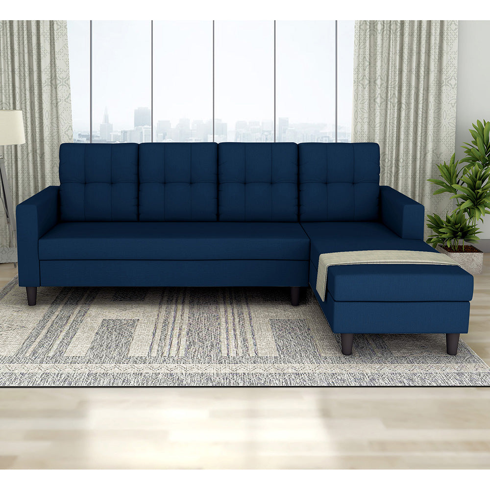 Adorn India Darcy L Shape 6 Seater Sofa Set (RHS) (Blue) (3 Year Warranty)