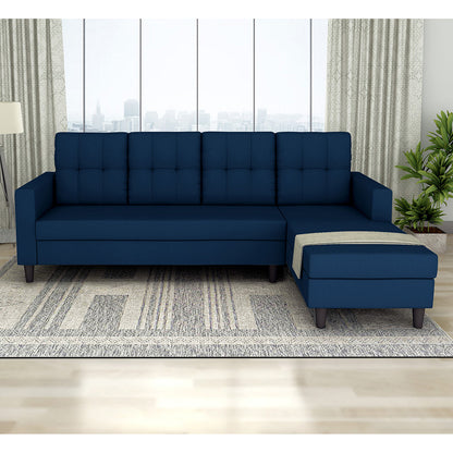 Adorn India Darcy L Shape 6 Seater Sofa Set (RHS) (Blue) (3 Year Warranty)