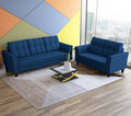 Adorn India Maddox Tufted 5 Seater 3+2 Sofa Set (Blue) (3 Year Warranty)