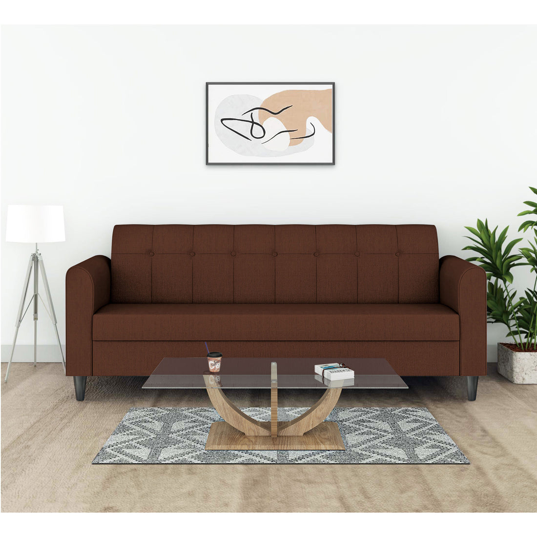 Adorn India Rio Elegant 3 Seater Sofa (Brown) (3 Year Warranty)