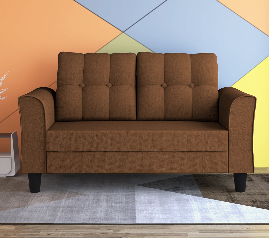Adorn India Maddox Tufted 2 Seater Sofa (Brown) (3 Year Warranty)