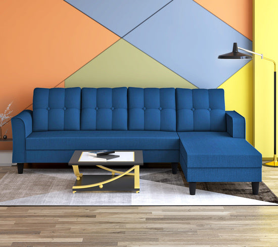 Adorn India Maddox Tufted L Shape 6 Seater Sofa Set RHS (Blue) (3 Year Warranty)