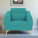 Adorn India Premium Luster Plus 1 Seater Sofa | Velvet Suede Fabric | 3-Year Warranty | Color Aqua Blue with Golden Legs & Striped Pattern Cushion