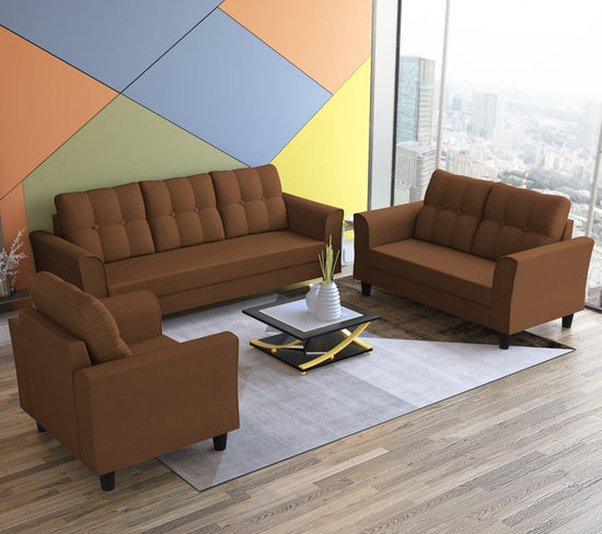 Adorn India Maddox Tufted 3+2+1 6 Seater Sofa Set (Brown) (3 Year Warranty)