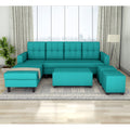 Darcy L Shape 8 Seater Sofa Set with Center Table and 2 Ottoman Puffy (LHS) (Aqua Blue)