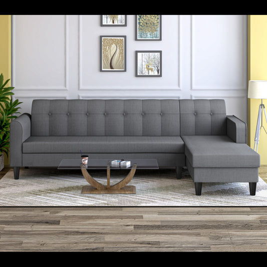 Adorn India Rio Elegant L Shape 6 Seater Sofa Set (RHS) (Grey) (3 Year Warranty)