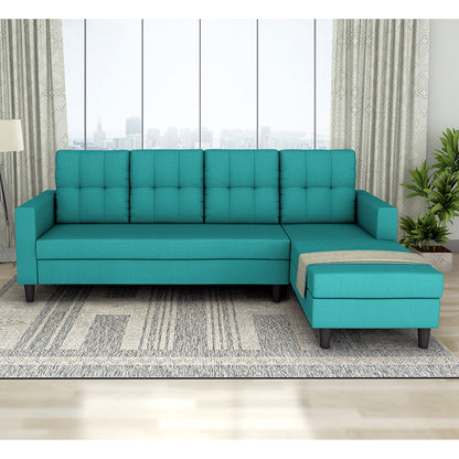 Adorn India Darcy L Shape 6 Seater Sofa Set (RHS) (Aqua Blue) (3 Year Warranty)