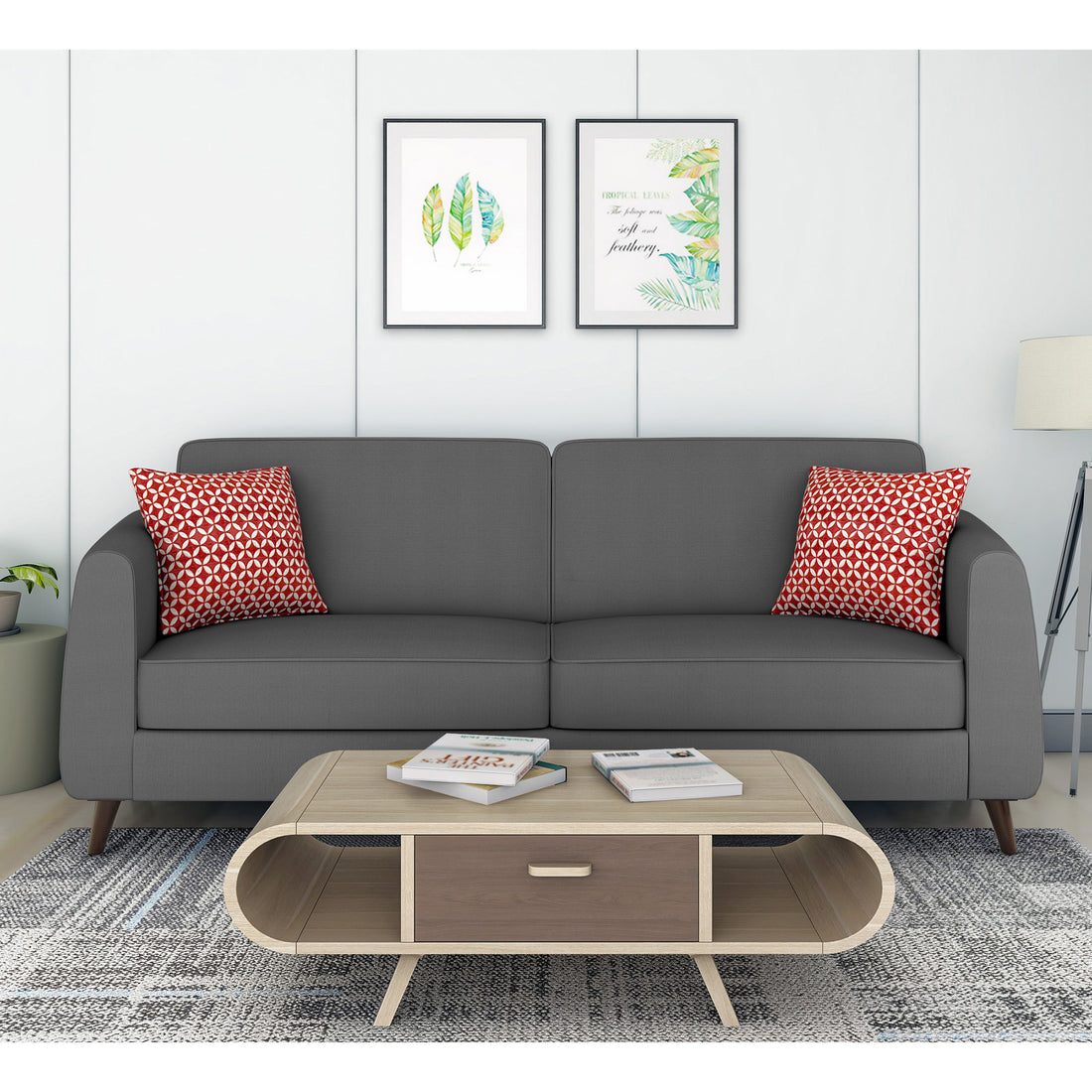 Adorn India Harlem 3 Seater Sofa (Grey) (3 Year Warranty)