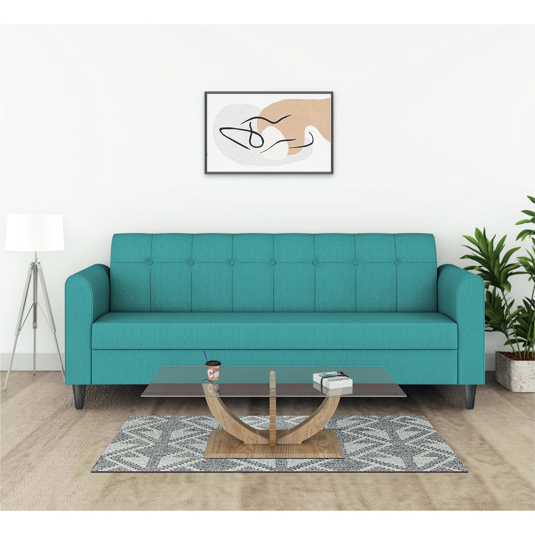 Adorn India Rio Elegant 3 Seater Sofa (Aqua Blue) (3 Year Warranty)