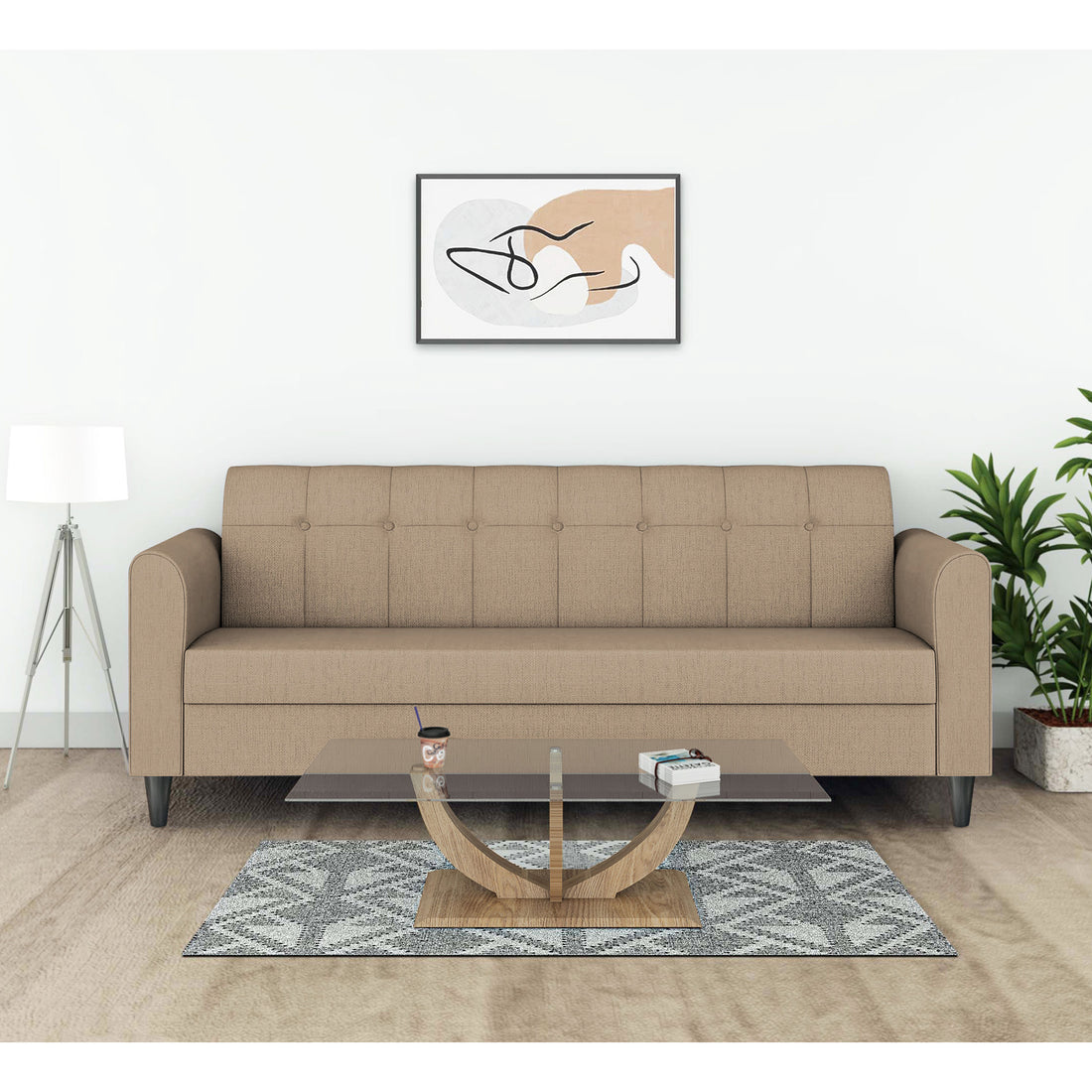 Adorn India Rio Elegant 3 Seater Sofa (Beige) (3 Year Warranty)