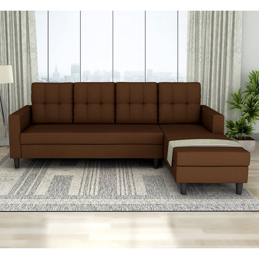 Adorn India Darcy L Shape 6 Seater Sofa Set (RHS) (Brown)