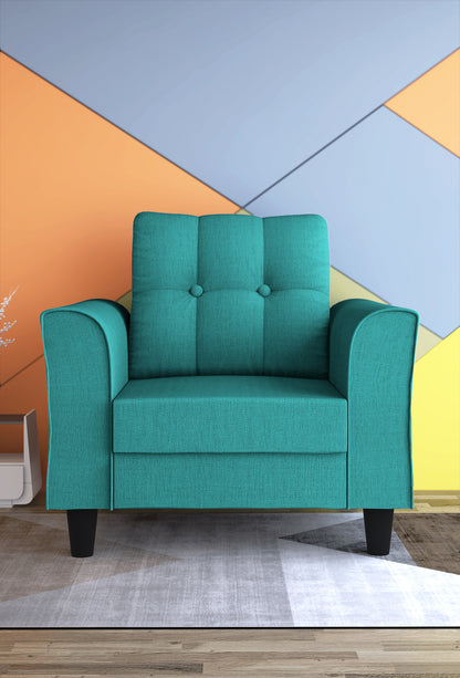 Adorn India Wood Marcus 1 Seater Sofa (Aqua Blue), Standard Sofa