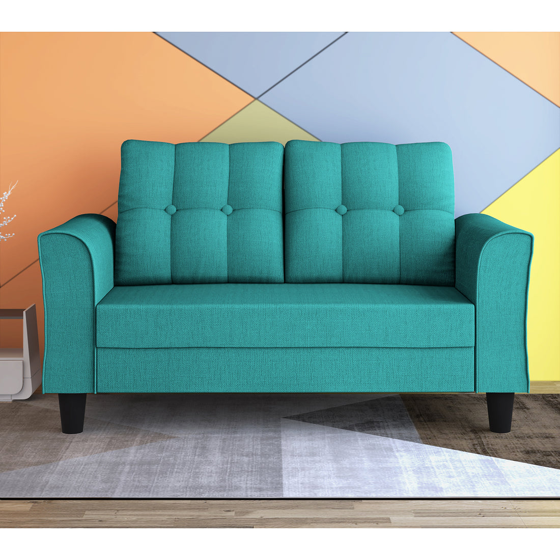 Adorn India Maddox Tufted 2 Seater Sofa (Aqua Blue) (3 Year Warranty)