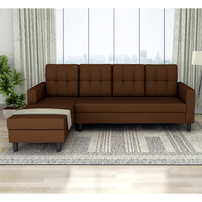 Adorn India Darcy L Shape 6 Seater Sofa Set (LHS) (Brown)