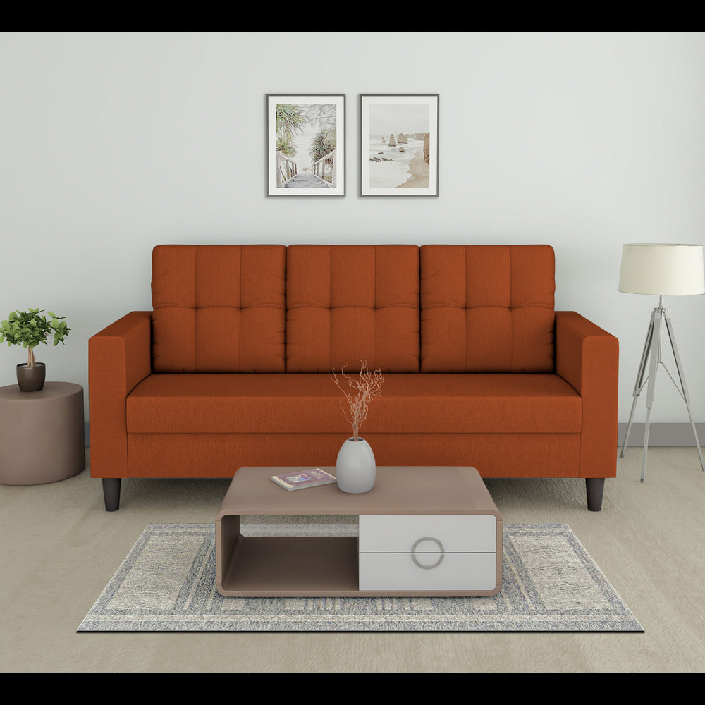 Adorn India Darcy 3 Seater Sofa (Rust) (3 Year Warranty)