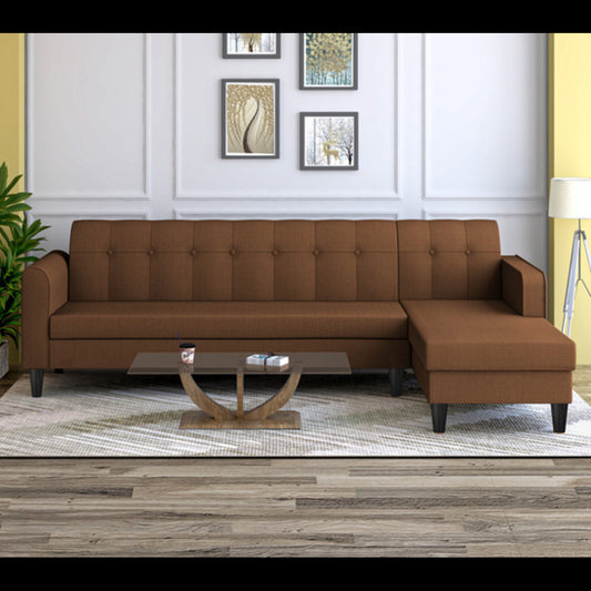 Adorn India Rio Elegant L Shape 6 Seater Sofa Set (RHS) (Brown) (3 Year Warranty)