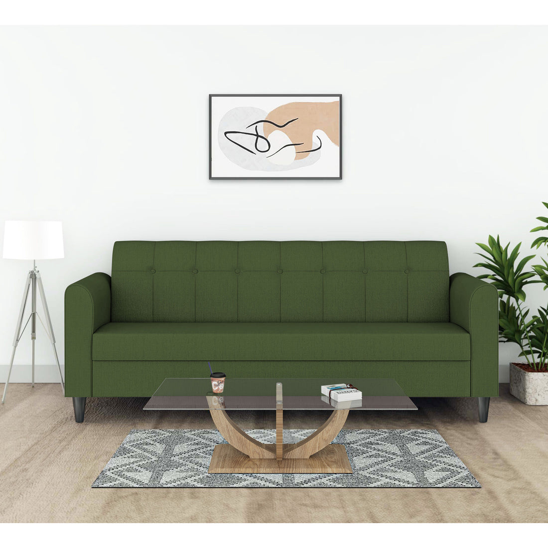 Adorn India Rio Elegant 3 Seater Sofa (Green) (3 Year Warranty)