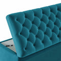 Adorn India Falcon Tufted 2 Seater Storage Ottoman Pouffe with Velvet Suede Fabric (Aqua Blue)