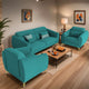 Adorn India Premium Luster Plus 3-1-1 Sofa Set | Velvet Suede Fabric | 3-Year Warranty | Color Aqua Blue with Golden Legs & Striped Pattern Cushion