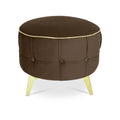 Adorn India Macolm Round 1 Seater Ottoman Pouffe Tufted Pattern with Velvet Suede Fabric (Brown)