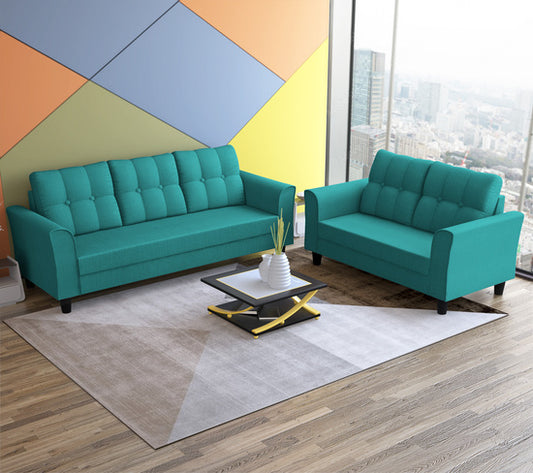 Adorn India Maddox Tufted 5 Seater 3+2 Sofa Set (Aqua Blue)