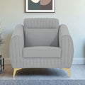 Adorn India Premium Luster Plus 1 Seater Sofa | Velvet Suede Fabric | 3-Year Warranty | Color Grey with Golden Legs & Striped Pattern Cushion