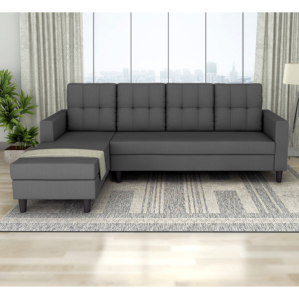 Adorn India Darcy L Shape 6 Seater Sofa Set (LHS) (Grey) (3 Year Warranty)