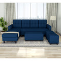Darcy L Shape 8 Seater Sofa Set with Center Table and 2 Ottoman Puffy (LHS) (Blue)