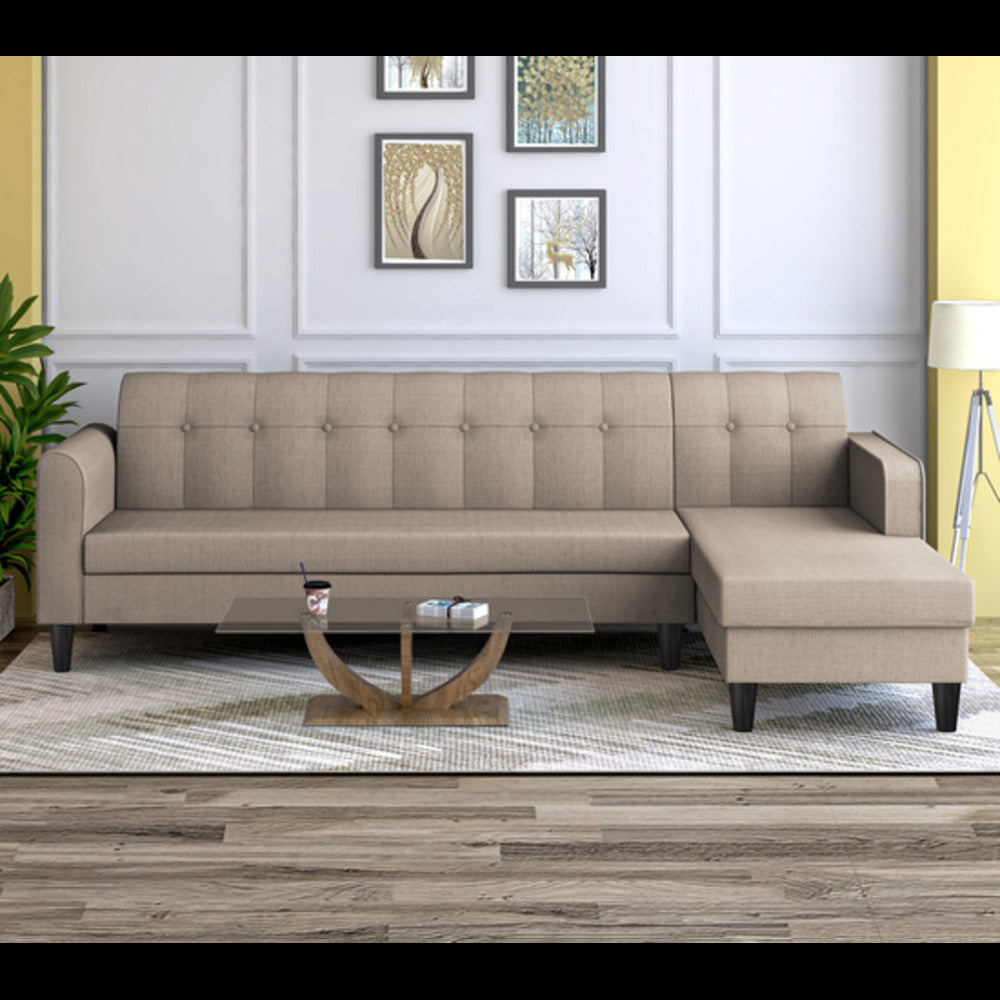 Adorn India Rio Elegant L Shape 6 Seater Sofa Set (RHS) (Beige) (3 Year Warranty)