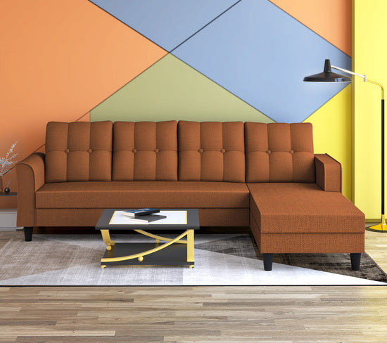 Adorn India Maddox Tufted L Shape 6 Seater Sofa Set RHS (Rust) (3 Year Warranty)