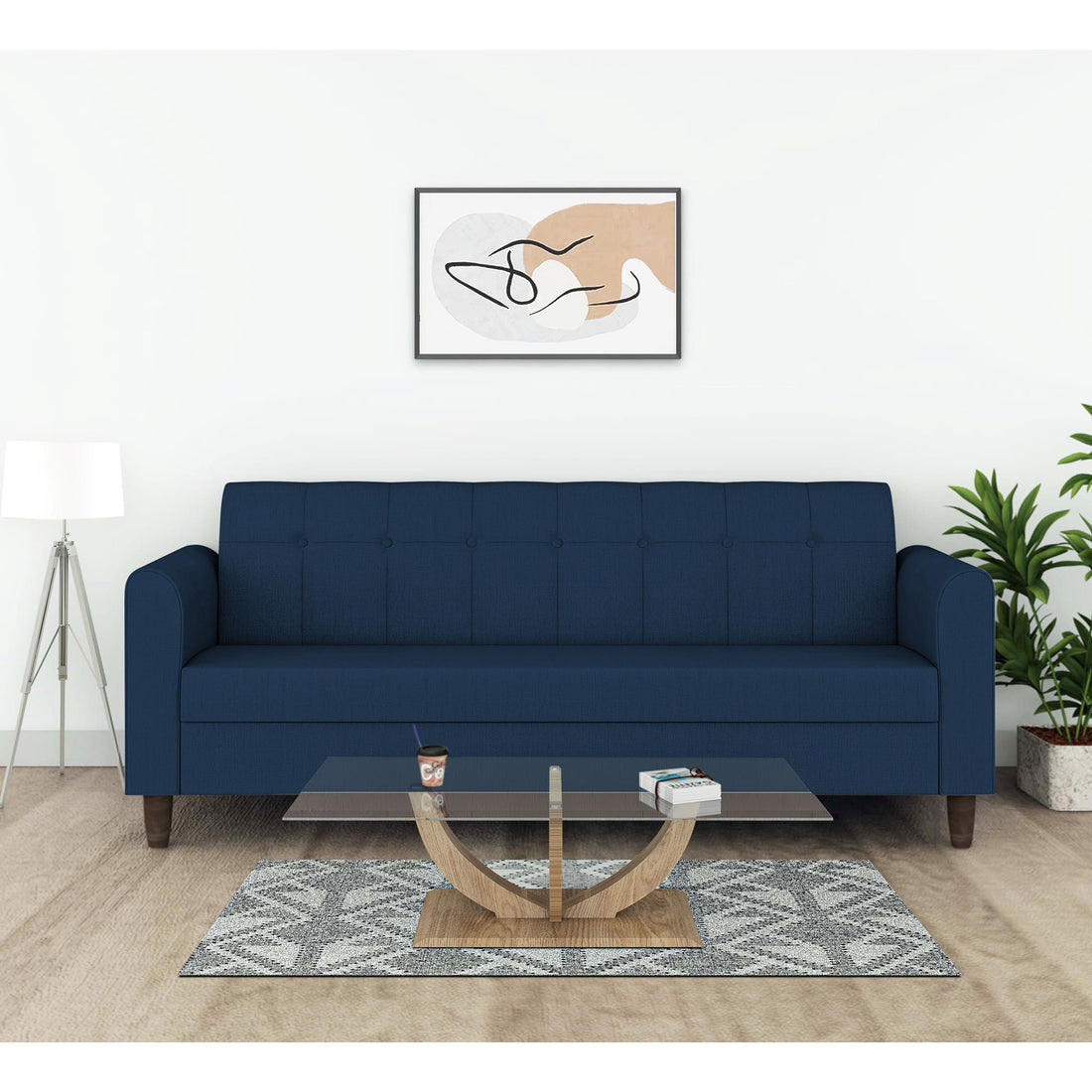 Adorn India Rio Elegant 3 Seater Sofa (Blue) (3 Year Warranty)