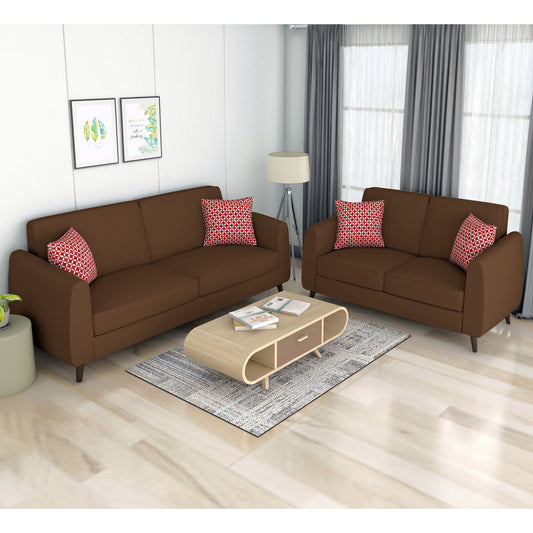 Adorn India Harlem 5 Seater 3+2 Fabric Sofa Set (Brown)