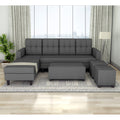 Darcy L Shape 8 Seater Sofa Set with Center Table and 2 Ottoman Puffy (Lhs) (Grey)