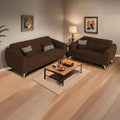 Adorn India Premium Luster Plus 3-2 Sofa Set | Velvet Suede Fabric | 3-Year Warranty | Color Brown with Golden Legs & Striped Pattern Cushion